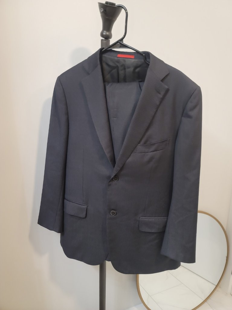 Isaia Napoli Men Gray Pin Striped 2-Piece Suit Size It 42 R Pants 3528 Cuffed